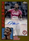 2024 Fred Kerley Topps Chrome US Olympic & Paralympic Hopefulls 1984 DESIGN GOLD REFRACTOR AUTO 36/50 AUTOGRAPH #84A-FK Team USA