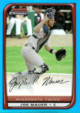 2008 Joe Mauer Bowman Chrome BLUE REFRACTOR 088/150 #38 Minnesota Twins HOF