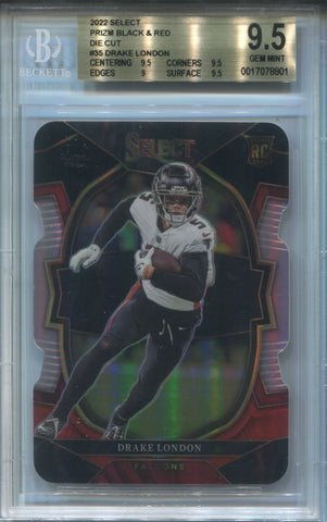 2022 Drake London Panini Select CONCOURSE BLACK & RED ROOKIE DIE CUT RC BGS 9.5 #35 Atlanta Falcons 8801