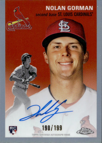 2023 Nolan Gorman Topps Chrome Platinum Anniversary REFRACTOR ROOKIE AUTO 190/199 AUTOGRAPH RC #CPA-NG St. Louis Cardinals