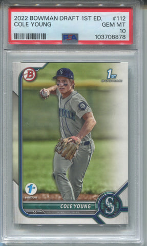 2022 Cole Young Bowman Draft 1ST EDITION PSA 10 #112 Seattle Mariners 8878