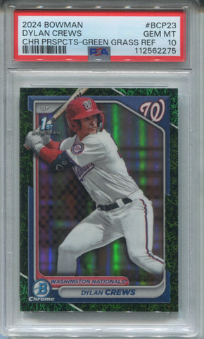 2024 Dylan Crews Bowman Chrome Prospects 1ST BOWMAN GREEN GRASS REFRACTOR 81/99 PSA 10 #BCP23 Washington Nationals 2275
