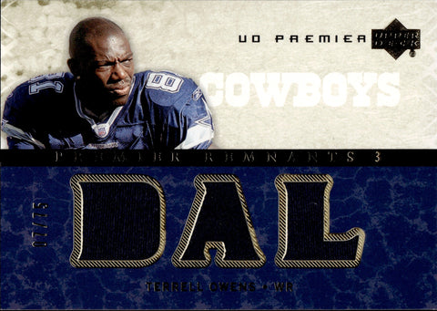 2007 Terrell Owens Upper Deck Premier GOLD PREMIER REMNANTS TRIPLE JERSEY 07/75 RELIC #PR3-TO Dallas Cowboys