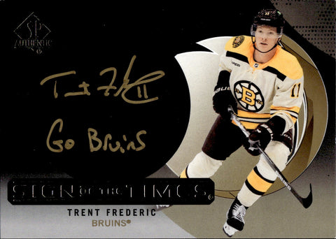 2024-25 Trent Frederic Upper Deck Sp Authentic SIGN OF THE TIMES BLACK INSCRIPTION AUTO 21/99 Boston Bruins #SOTT-TF