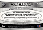 2010 Jackie Bradley Jr. Bowman Platinum GREEN REFRACTOR PATCH AUTO 133/199 AUTOGRAPH RELIC #PAR-JB Boston Red Sox
