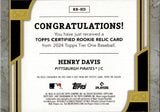 2024 Henry Davis Topps Tier One ROOKIE JERSEY 132/199 RELIC #RR-HD Pittsburgh Pirates