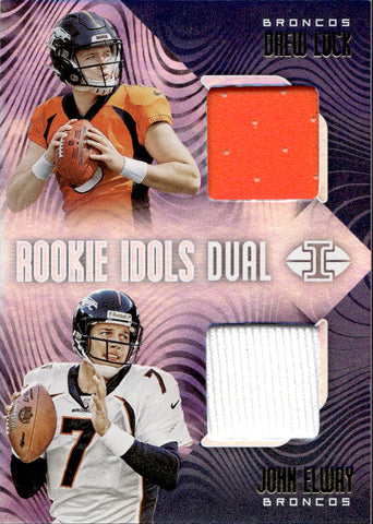 2019 Drew Lock John Elway Panini Illusions ROOKIE IDOLS DUAL JERSEY RELIC #RI-DJ Denver Broncos