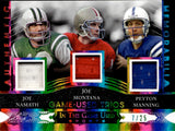 2024 Peyton Manning Joe Montana Joe Namath Leaf In the Game Used RAINBOW FOIL TRIOS TRIPLE JERSEY 07/25 RELIC #GUMT-9 Colts 49ers Jets HOF