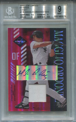 2003 Magglio Ordonez Leaf Limited MONIKER JERSEY AUTO 09/10 AUTOGRAPH RELIC BGS 9/9 #116 Chicago White Sox 0029