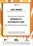 2024 Luis Matos Topps Big League ROOKIE OPENING ACT AUTO AUTOGRAPH RC #OAA-LM San Francisco Giants