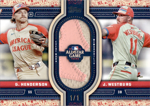 2024 Gunnar Henderson Jordan Westburg Topps Update ALL-STAR STITCHES DUAL PATCH 1/1 ONE OF ONE RELIC #ASSD-HWE Baltimore Orioles