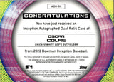 2022 Oscar Colas Bowman Inception ROOKIE DUAL JERSEY AUTO 057/200 AUTOGRAPH RELIC RC #IADR-OC Chicago White Sox