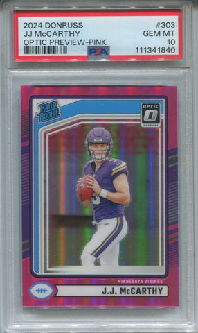 2024 J.J. McCarthy Panini Donruss PINK OPTIC PREVIEW RATED ROOKIE RC PSA 10 #303 Minnesota Vikings 1840