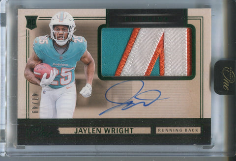 2024 Jaylen Wright Panini One EMERALD GREEN ROOKIE PATCH AUTO 47/49 AUTOGRAPH RELIC #28 Miami Dolphins