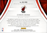 2016-17 Chris Bosh Panini Immaculate SPECIAL EVENT MATERIALS JERSEY 59/99 RELIC #SE-CBS Miami Heat HOF