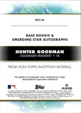 2024 Hunter Goodman Topps Inception PURPLE ROOKIE & EMERGING STARS AUTO 156/199 AUTOGRAPH RC #BRES-HG Colorado Rockies