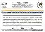 2024 Tobias Myers Topps Chrome ROOKIE BLUE RAYWAVE REFRACTOR AUTO 130/150 AUTOGRAPH RC #AC-TM Milwaukee Brewers