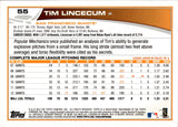 2013 Tim Lincecum Topps SP PHOTO VARIATION #55 San Francisco Giants