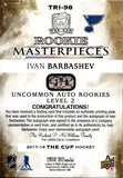 2017-18 Ivan Barbashec Upper Deck The Cup ROOKIE MASTERPIECES CYAN PRINTING PLATE AUTO 1/1 ONE OF ONE AUTOGRAPH RC #TRI-98 St. Louis Blues