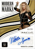 2023 Nikkita Lyons Panini Immaculate WWE MODERN MARKS AUTO 59/99 AUTOGRAPH #MM-NKL NXT