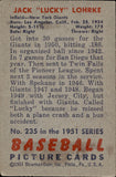 1951 Jack Lohrke Bowman #235 New York Giants BV $20
