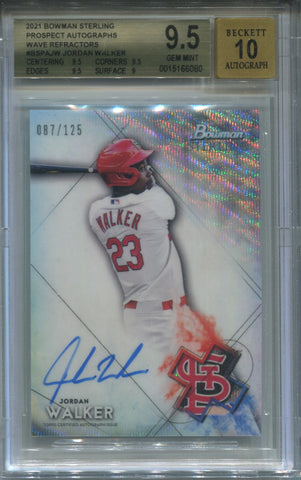 2021 Jordan Walker Bowman Sterling WAVE REFRACTOR PROSPECT AUTO 087/125 AUTOGRAPH BGS 9.5/10 #BSPA-JW St. Louis Cardinals 6080