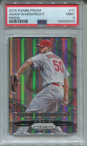2015 Adam Wainwright Panini Prizm HOLO SILVER PSA 9 #17 St. Louis Cardinals 0970