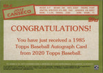 2020 Jose Canseco Topps Update 1985 DESIGN AUTO AUTOGRAPH #85A-JC Oakland A's