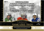 2024 Peyton Manning Joe Montana Joe Namath Leaf In the Game Used RAINBOW FOIL TRIOS TRIPLE JERSEY 07/25 RELIC #GUMT-9 Colts 49ers Jets HOF