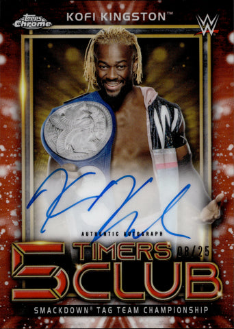 2021 Kofi Kingston Topps Chrome WWE 5 TIMERS CLUB ORANGE REFRACTOR AUTO 08/25 AUTOGRAPH #5TA-KK Friday Night Smackdown