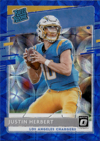 2020 Justin Herbert Donruss Optic BLUE SCOPE RATED ROOKIE RC #155 Los Angeles Chargers