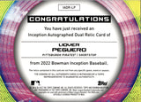 2022 Lioliver Peguero Bowman Inception ROOKIE DUAL JERSEY AUTO 122/200 AUTOGRAPH RELIC RC #IADR-LP Pittsbirgh Pirates