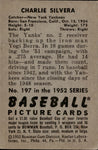 1952 Charlie Silveria Bowman ROOKIE RC #197 New York Yankees BV $15