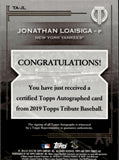 2019 Jonathan Loaisiga Topps Tribute ROOKIE AUTO 063/199 AUTOGRAPH #TA-JL New York Yankees