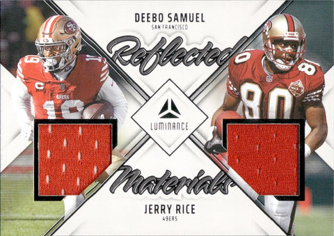 2024 Deebo Samuel Jerry Rice Panini Luminance REFLECTED MATERIALS DUAL JERSEY RELIC #RM-SF San Francisco 49ers