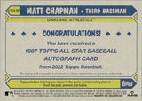 2022 Matt Chapman Topps Series 2 1987 ALL-Star AUTO AUTOGRAPH #87ASA-MC Oakland A's