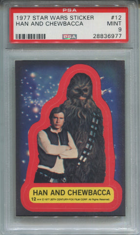 1977 Han and Chewbacca Topps Star Wars STICKER PSA 9 #12 6977