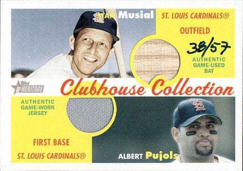 2006 Albert Pujols Stan Musial Topps Heritage CLUBHOUSE COLLECTION DUAL BAT JERSEY 38/57 RELIC #CCDR-MP St. Louis Cardinals