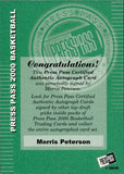 2000 Morris Peterson Press Pass ROOKIE AUTO AUTOGRAPH RC #NA Toronto Raptors