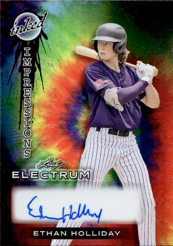 2024 Ethan Holliday Leaf Electrum INKED IMPRESSIONS TIE DYE AUTO 14/35 AUTOGRAPH #II-EH1 MLB Prospect