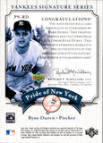 2003 Ryne Duren Upper Deck Yankees Signature Series PRIDE OF NEW YORK AUTO AUTOGRAPH #PN-RD New York Yankees