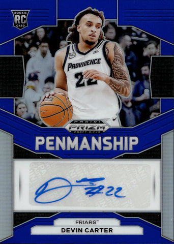 2024 Devin Carter Panini Prizm Draft PENMANSHIP BLUE ROOKIE AUTO 29/149 Providence Friars #P-DVC