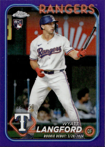 2024 Wyatt Langford Topps Chrome ROOKIE PURPLE REFRACTOR 159/250 RC #USC37 Texas Rangers