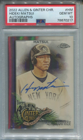 2022 Hideki Matsui Topps Allen & Ginter Chrome AUTO AUTOGRAPH PSA 10 #HM New York Yankees 0217