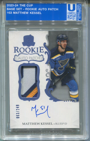 2023-24 Matthew Kessel Upper Deck The Cup ROOKIE PATCH AUTO 063/249 AUTOGRAPH RELIC #163 St. Louis Blues