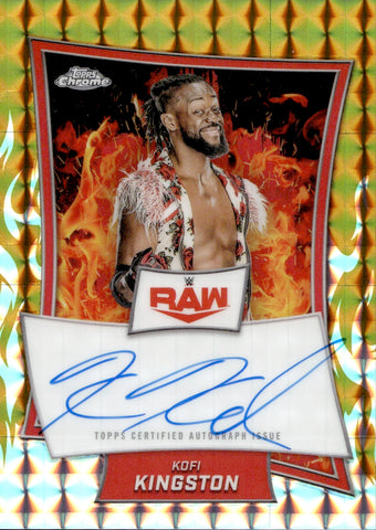 2025 Kofi Kingston Topps Chrome GOLD GEOMETRIC REFRACTOR RED BRAND AUTO 09/50 AUTOGRAPH #RBA-KOF Monday Night Raw