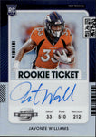 2021 Javonte Williams Panini Optic Contenders ROOKIE TICKET AUTO AUTOGRAPH RC #115 Denver Broncos