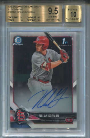 2018 Nolan Gorman Bowman Chrome Draft 1ST BOWMAN AUTO AUTOGRAPH BGS 9.5/10 #CDA-NG St. Louis Cardinals 7516