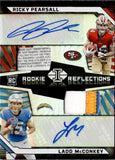 2024 Ladd McConkey Ricky Pearsall Panini Illusions PURPLE ROOKIE REFLECTIONS DUAL PATCH AUTO 04/49 AUTOGRAPH RELIC RC #RRA-WR2 Chargers 49ers