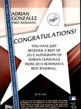 2015 Adrian Gonzalez Bowman's Best ORANGE REFRACTOR BEST OF 2015 AUTO 24/25 AUTOGRAPH #B15-AG Los Angeles Dodgers